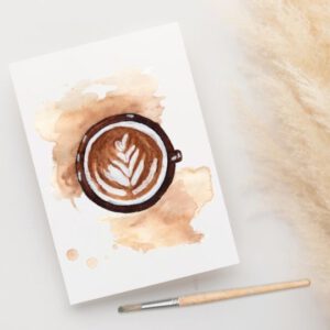 Foto van een ansichtkaart met aquarelschildering van koffie
