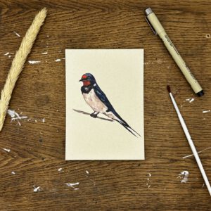 Afbeelding van een aquarel schildering van een boeren zwaluw afgedrukt als ansichtkaart