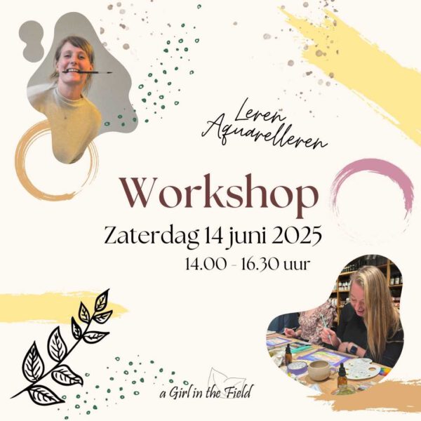 Poster voor de workshop Aquarel voor zaterdag 14 juni in Bennekom