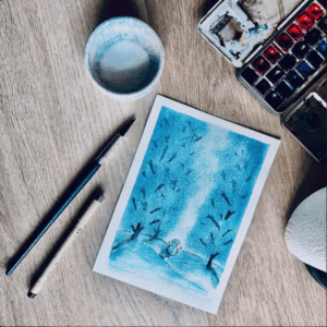 Foto van een schildering met een winterlandschap door a Girl in the Field